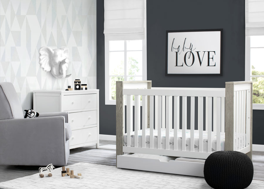 Bianca with Textured Limestone (184) 4-Miles 4-in-1 Convertible Crib + Under Crib Roll-Out Storage