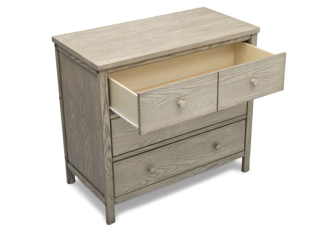Delta Children Textured Limestone (1340) Middleton 3 Drawer Dresser, Open Drawer Silo View