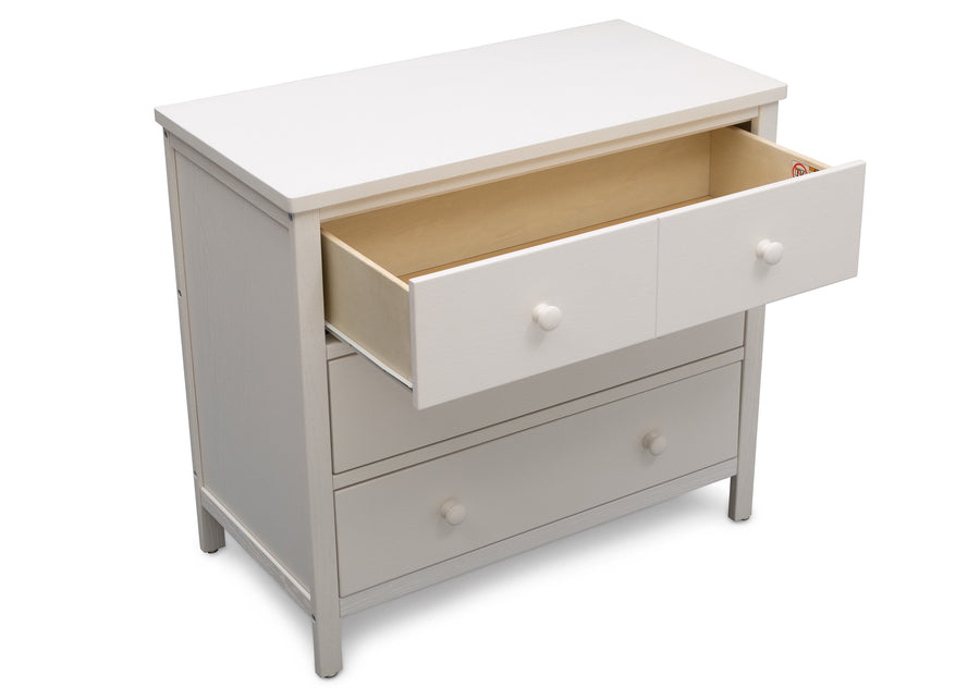 Delta Children Textured White (1349) Middleton 3 Drawer Dresser, Open Drawer Silo View 8-Middleton 3 Drawer Dresser