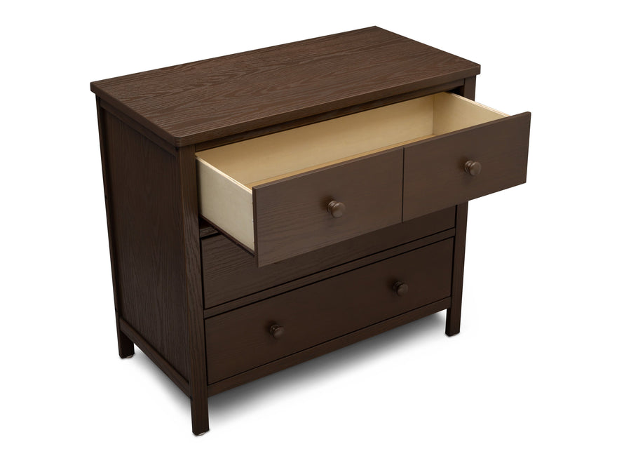 Delta Children Textured Cocoa (1350) Middleton 3 Drawer Dresser, Open Drawer Silo View 12-Middleton 3 Drawer Dresser