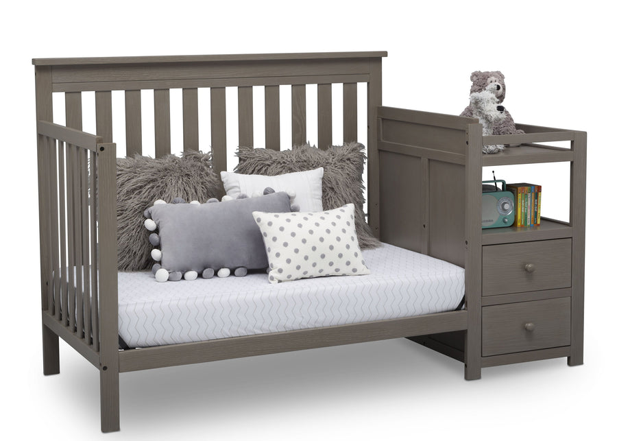 Delta Children Textured Pebble Grey (1341) Mason Convertible Baby Crib N Changer Daybed Angled View a6a 8-Mason Convertible Baby Crib N Changer