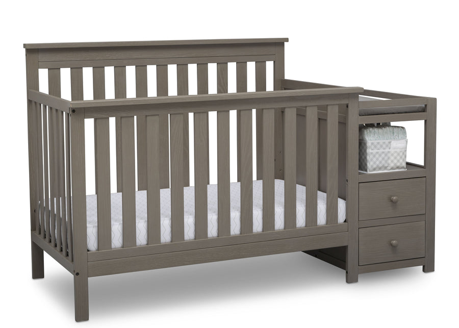 Delta Children Textured Pebble Grey (1341) Mason Convertible Baby Crib N Changer Crib Angled View a4a 6-Mason Convertible Baby Crib N Changer