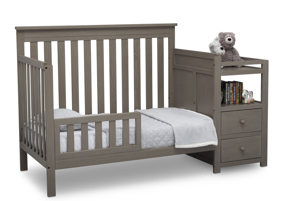 Delta Children Textured Pebble Grey (1341) Mason Convertible Baby Crib N Changer Toddler Bed Angled View a5a 7-Mason Convertible Baby Crib N Changer