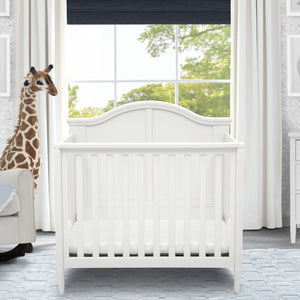 Delta Children Bianca White (130) Mini Convertible Baby Crib with Mattress and 2 Sheets Twin Bed 0-Parker Mini Convertible Baby Crib with Mattress and 2 Sheets