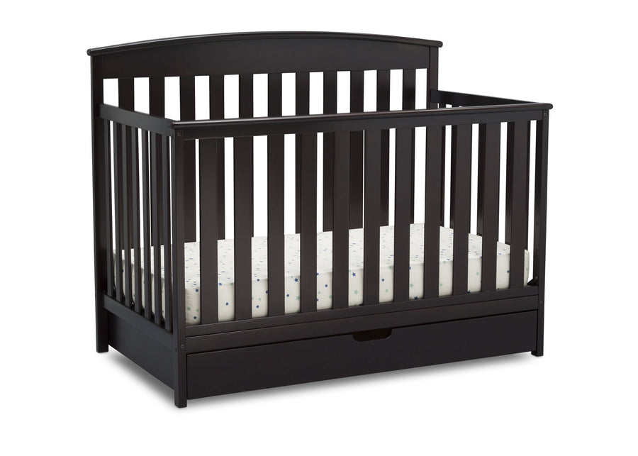 Delta Children Duke 4-in-1 Convertible Baby Crib with Under Drawer, Dark Chocolate (207) Right Crib View a4a 3-Duke 4-in-1 Convertible Baby Crib with Under Drawer