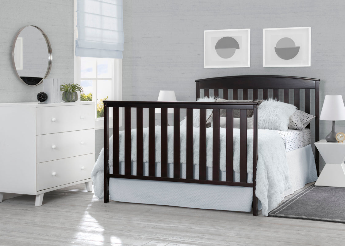 Delta Children Duke 4-in-1 Convertible Baby Crib with Under Drawer, Dark Chocolate (207) Full Bed Roomview