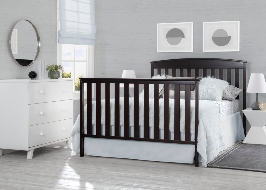 Delta Children Duke 4-in-1 Convertible Baby Crib with Under Drawer, Dark Chocolate (207) Full Bed Roomview 2-Duke 4-in-1 Convertible Baby Crib with Under Drawer