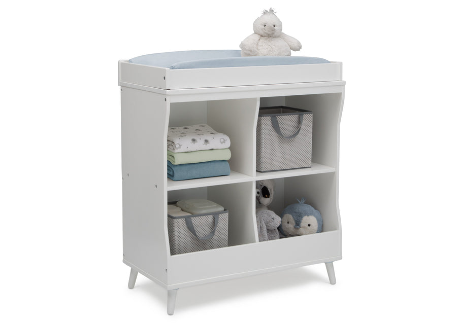 Delta Children Bianca White with Natural (123) Essex Changing Table/Bookcase, Right Silo View 3-Essex Changing Table/Bookcase