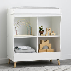Delta Children Bianca White with Natural (123) Essex Changing Table/Bookcase 21-Essex Changing Table/Bookcase