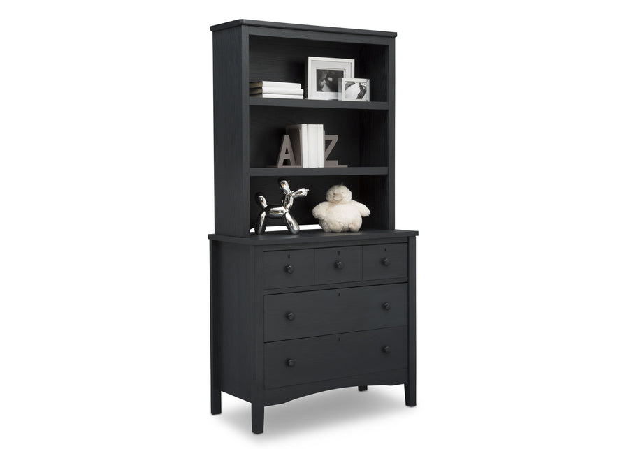 Delta Children Textured Midnight Grey (1347) Farmhouse 3 Drawer Dresser with Changing Top, Right Silo View with Hutch 15-Farmhouse 3 Drawer Dresser with Changing Top