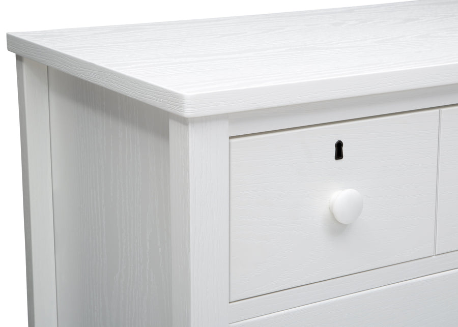 Delta Children Textured White (1349) Farmhouse 3 Drawer Dresser with Changing Top, Hangtag View 26-Farmhouse 3 Drawer Dresser with Changing Top