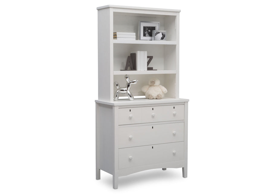 Delta Children Textured White (1349) Farmhouse 3 Drawer Dresser with Changing Top, Right Silo View with Hutch 25-Farmhouse 3 Drawer Dresser with Changing Top