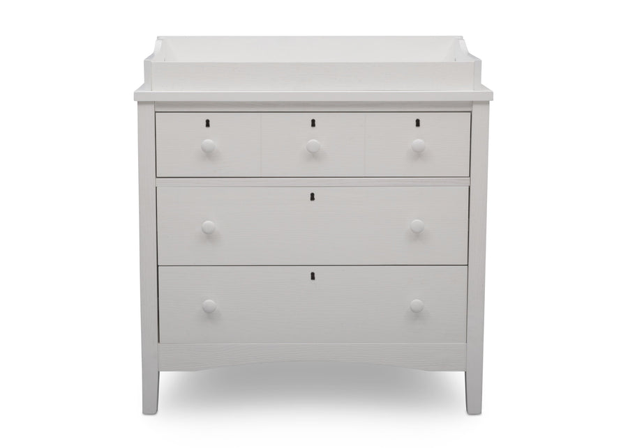 Delta Children Textured White (1349) Farmhouse 3 Drawer Dresser with Changing Top, Front Silo View 22-Farmhouse 3 Drawer Dresser with Changing Top
