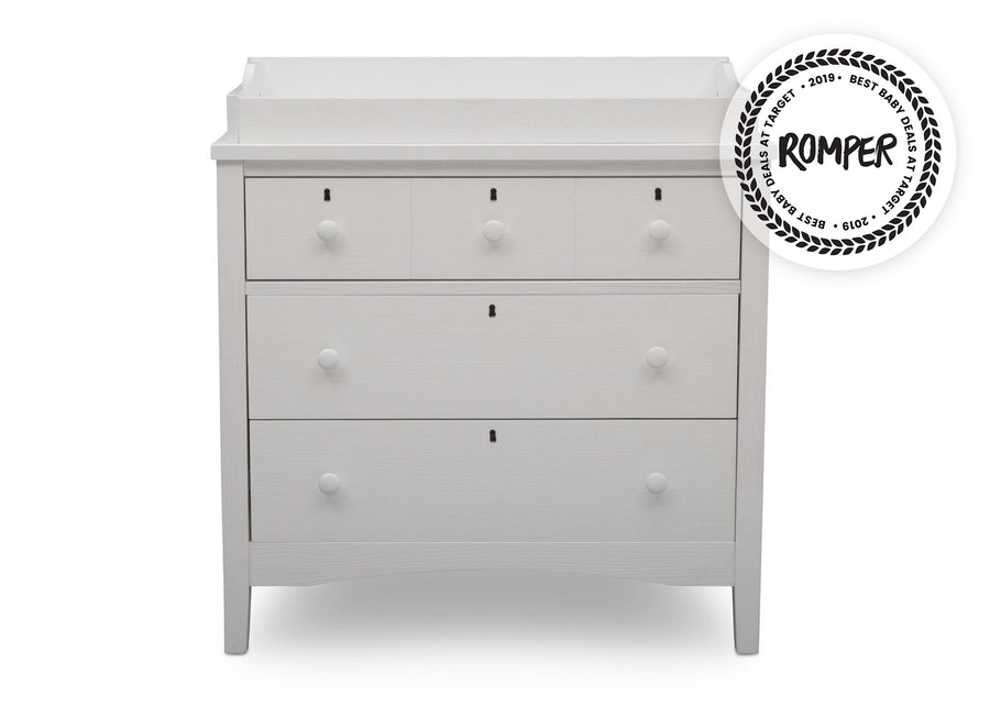 Delta Children Textured White (1349) Farmhouse 3 Drawer Dresser with Changing Top 29-Farmhouse 3 Drawer Dresser with Changing Top
