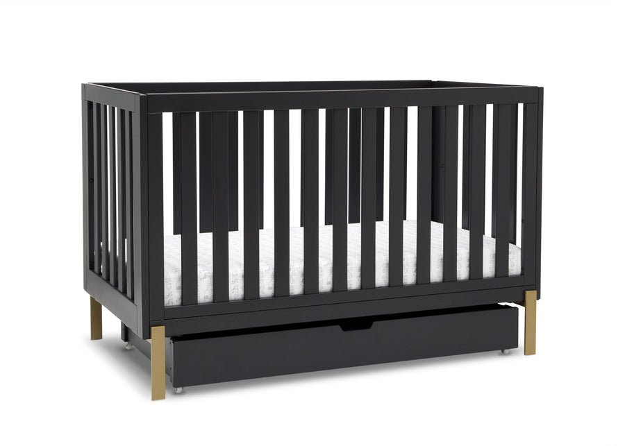 Midnight Grey with Metal (1361) 2-Hendrix 4-in-1 Convertible Crib + Under Crib Roll-Out Storage