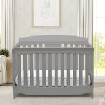 DCB: Delta Children Grey (026) Westminster 6-in-1 Convertible Crib, Front Crib Silo View