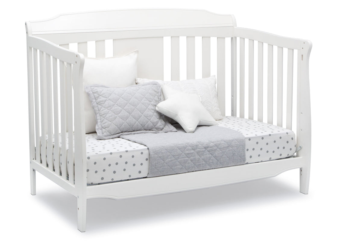Delta Children Bianca White (130) Westminster 6-in-1 Convertible Crib, Right Day Bed Silo View
