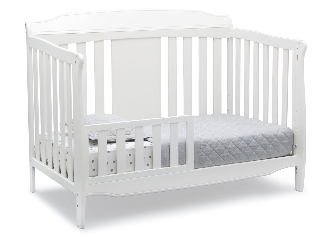 Delta Children Bianca White (130) Westminster 6-in-1 Convertible Crib, Right Toddler Bed Silo View