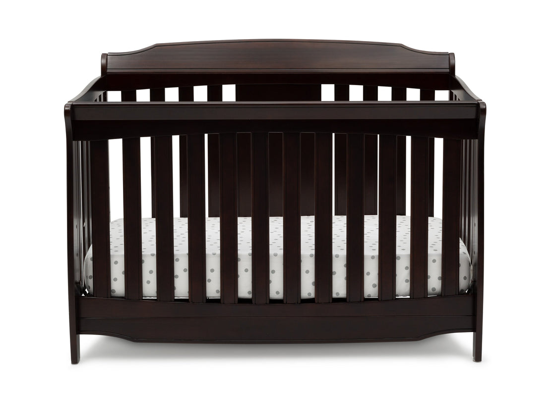 Delta Children Dark Chocolate (207) Westminster 6-in-1 Convertible Crib, Front Crib Silo View