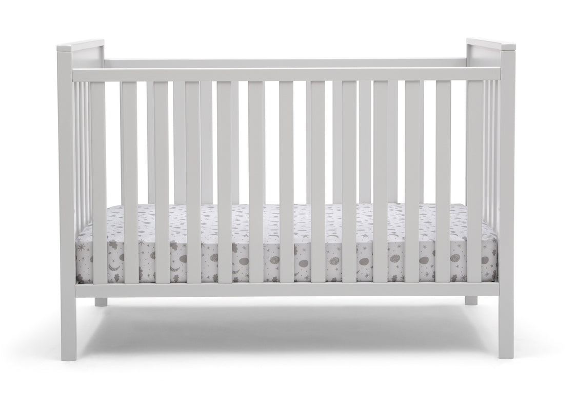 Delta Children Bianca White (130) Mercer 6-in-1 Convertible Crib, Front Crib Silo View