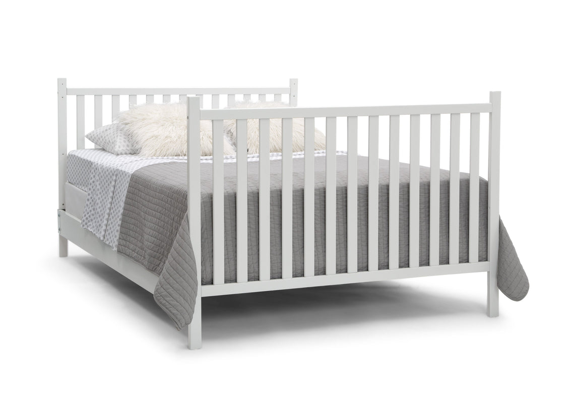 Delta Children Bianca White (130) Mercer 6-in-1 Convertible Crib, Right Full Bed with Headboard and Footboard Silo View