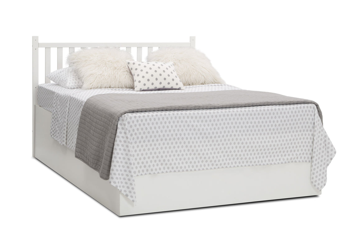 Delta Children Bianca White (130) Mercer 6-in-1 Convertible Crib, Right Full Bed with Headboard Silo View