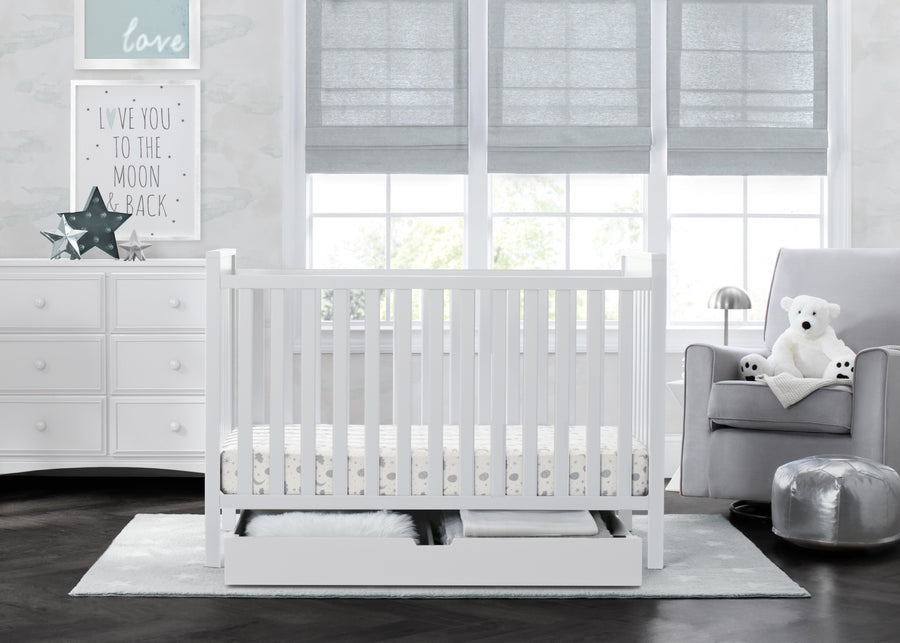Bianca White (130) 5-Mercer 6-in-1 Convertible Crib + Under Crib Roll-Out Storage