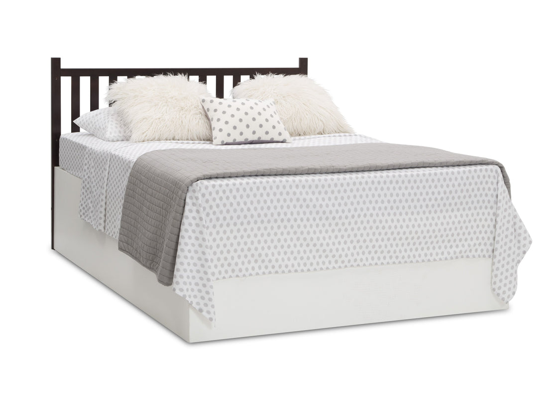 Delta Children Dark Chocolate (207) Mercer 6-in-1 Convertible Crib, Right Full Bed with Headboard Silo View