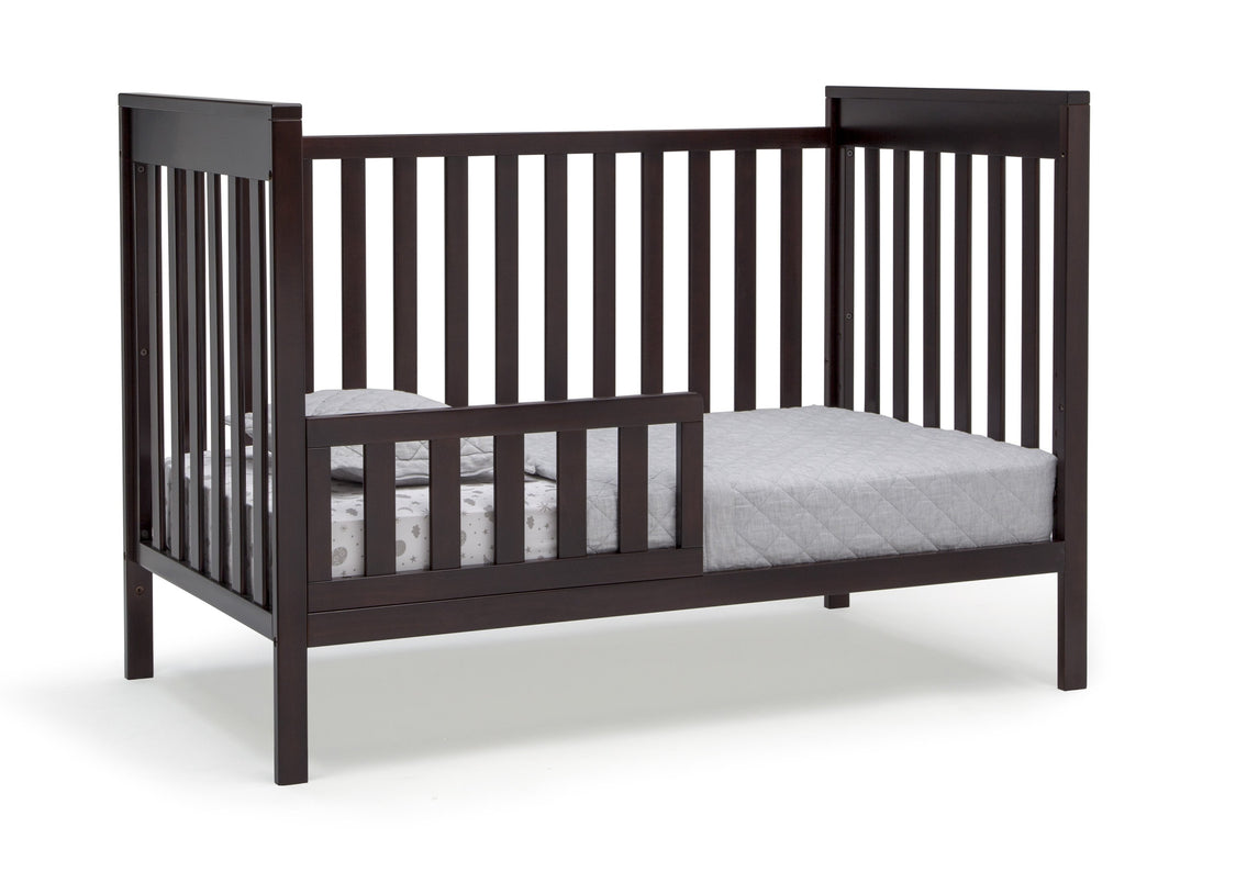 Delta Children Dark Chocolate (207) Mercer 6-in-1 Convertible Crib, Right Toddler Bed Silo View
