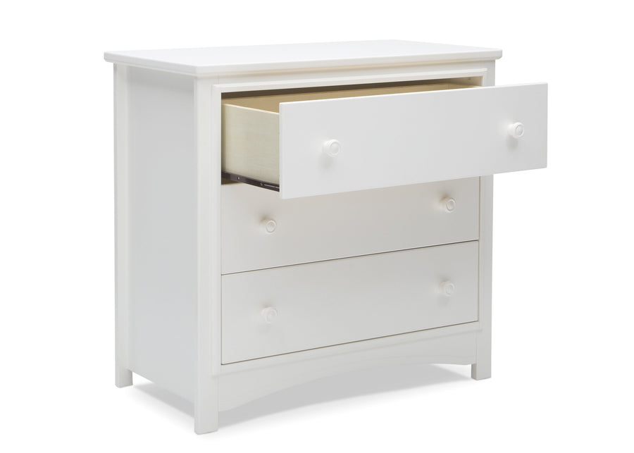 Delta Children Bianca White (130) Perry 3 Drawer Dresser with Changing Top, Open Drawer View 4-Perry 3 Drawer Dresser with Changing Top