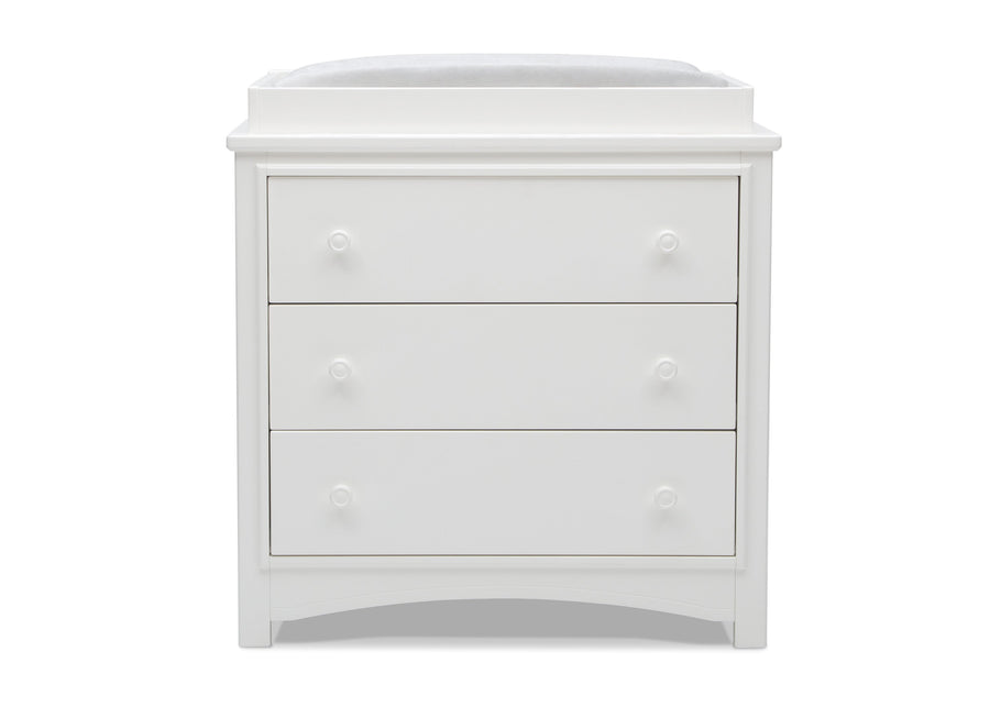 DCB: Delta Children Bianca White (130) Perry 3 Drawer Dresser with Changing Top, Front Silo View 2-Perry 3 Drawer Dresser with Changing Top