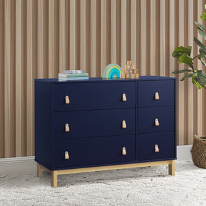 Navy with Natural (1481) 29-babyGap Legacy 6 Drawer Dresser with Leather Pulls