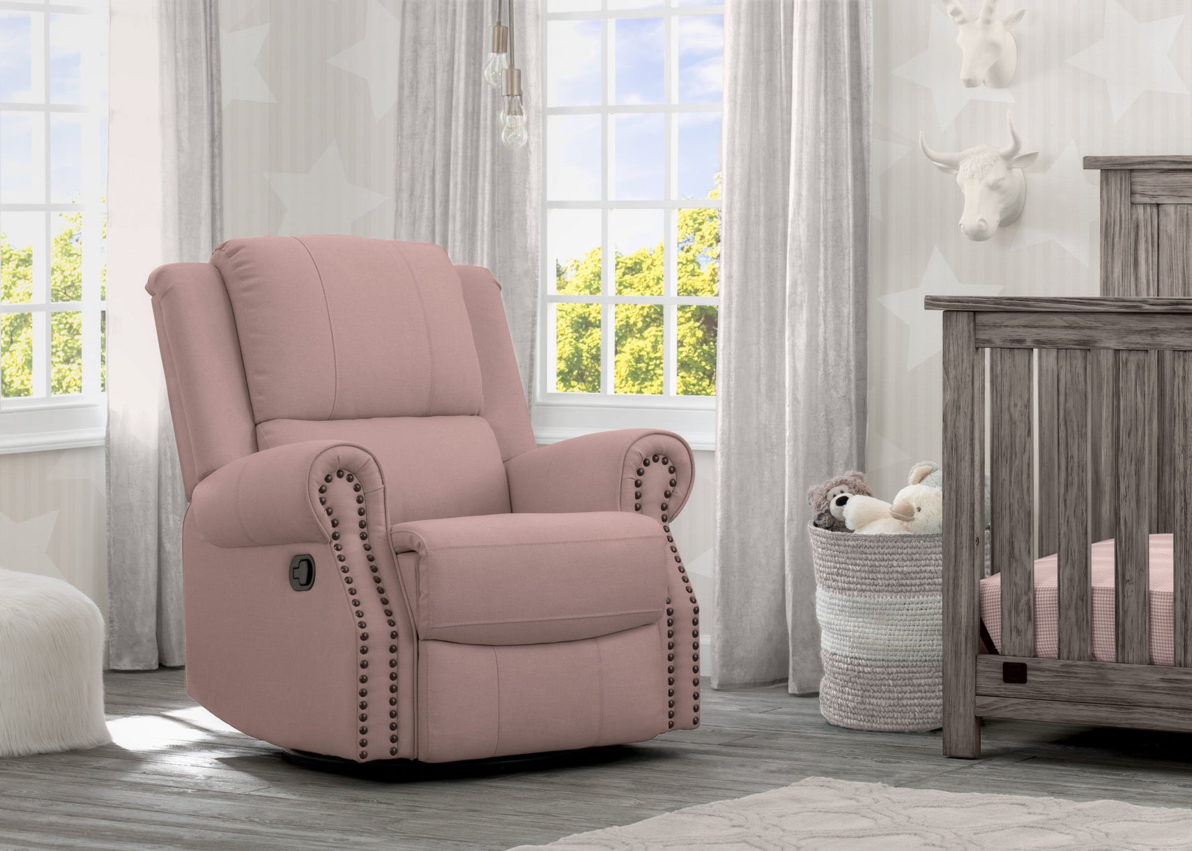 Delta Children Blush (636) Dexter Nursery Recliner Swivel Glider Chair (W2524310C), Hangtag, a1a