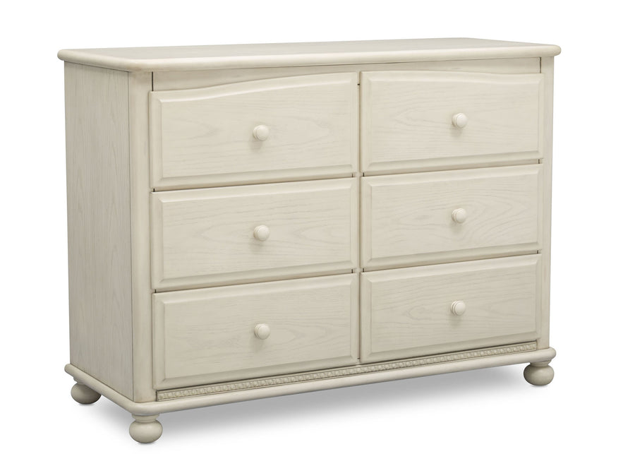 Simmons Kids Antique White (122) Cortona 6 Drawer Dresser, Right Facing Silo, a3a 3-Cortona 6 Drawer Dresser