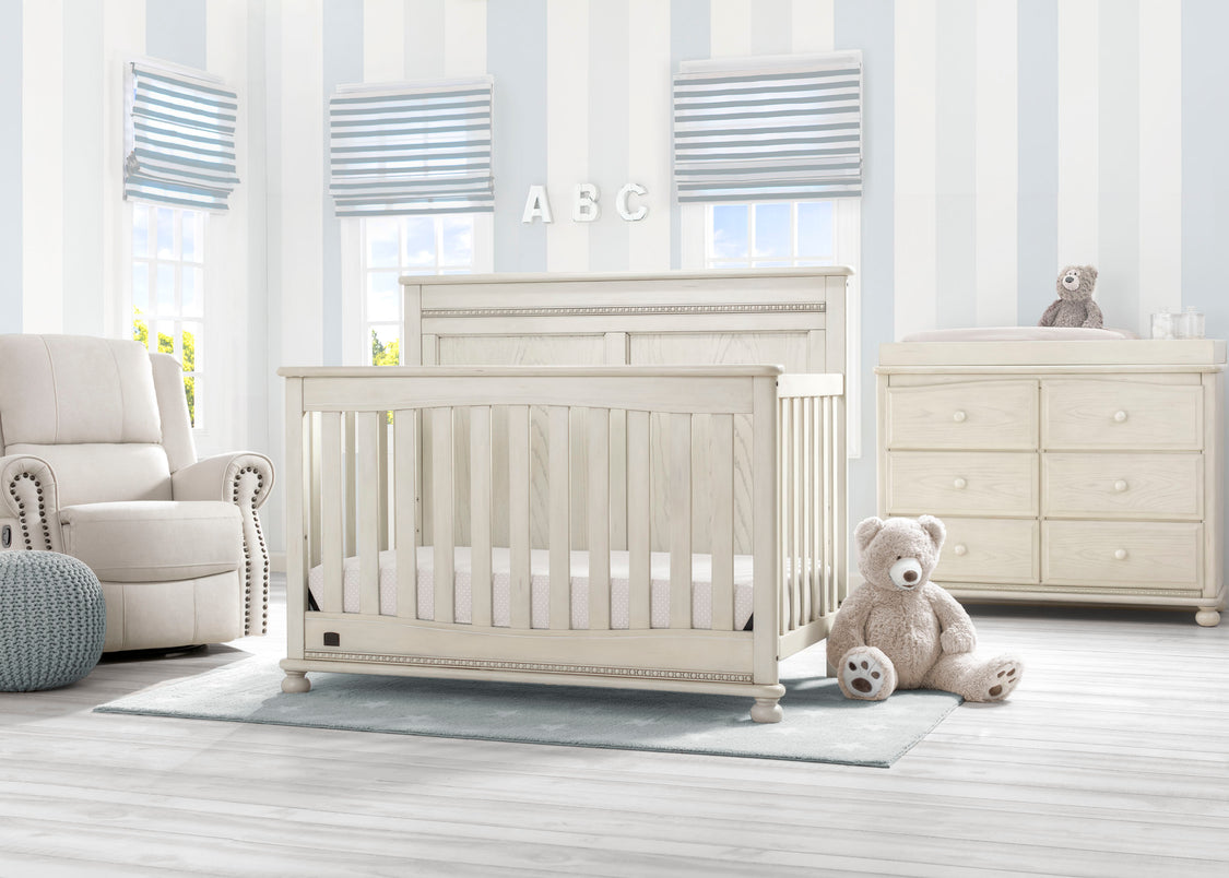 Delta Children Antique White (122) Fontana 4-in-1 Convertible Crib (W337350) Room View, a1a