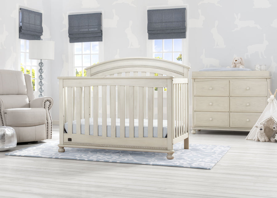 Delta Children Antique White (122) Aden 4-in-1 Convertible Crib (W337550) Room View, a1a 1-Aden 4-in-1 Convertible Crib