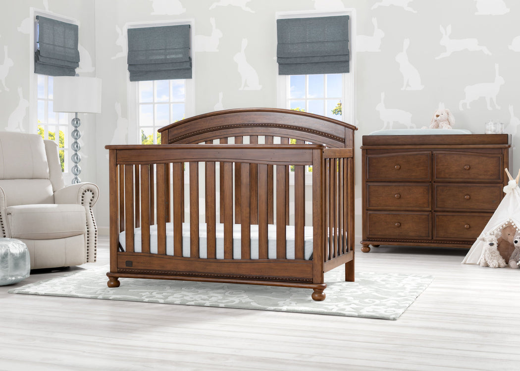 Delta Children Antique Chestnut (2100) Aden 4-in-1 Convertible Crib (W337550) Room View, c1c