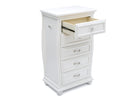 Simmons Kids Bianca White (130) Fairytale 5 Drawer Chest, Right Silo View with Open Drawer 4-Fairytale 5 Drawer Chest