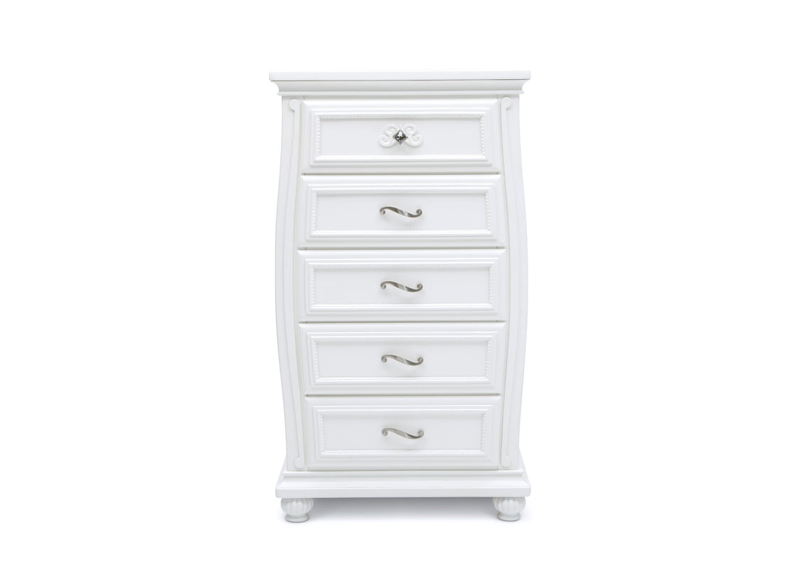 Simmons Kids Bianca White (130) Fairytale 5 Drawer Chest, Front Silo View