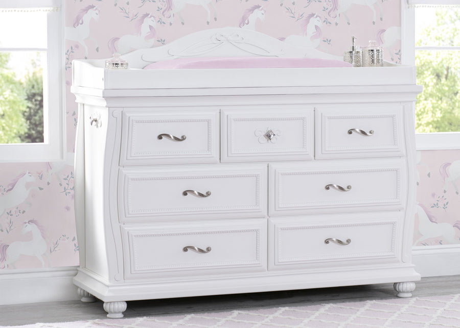 Simmons Kids Bianca White (130) Fairytale 7 Drawer Dresser with Changing Top, Hangtag View 1-Fairytale 7 Drawer Dresser with Changing Top