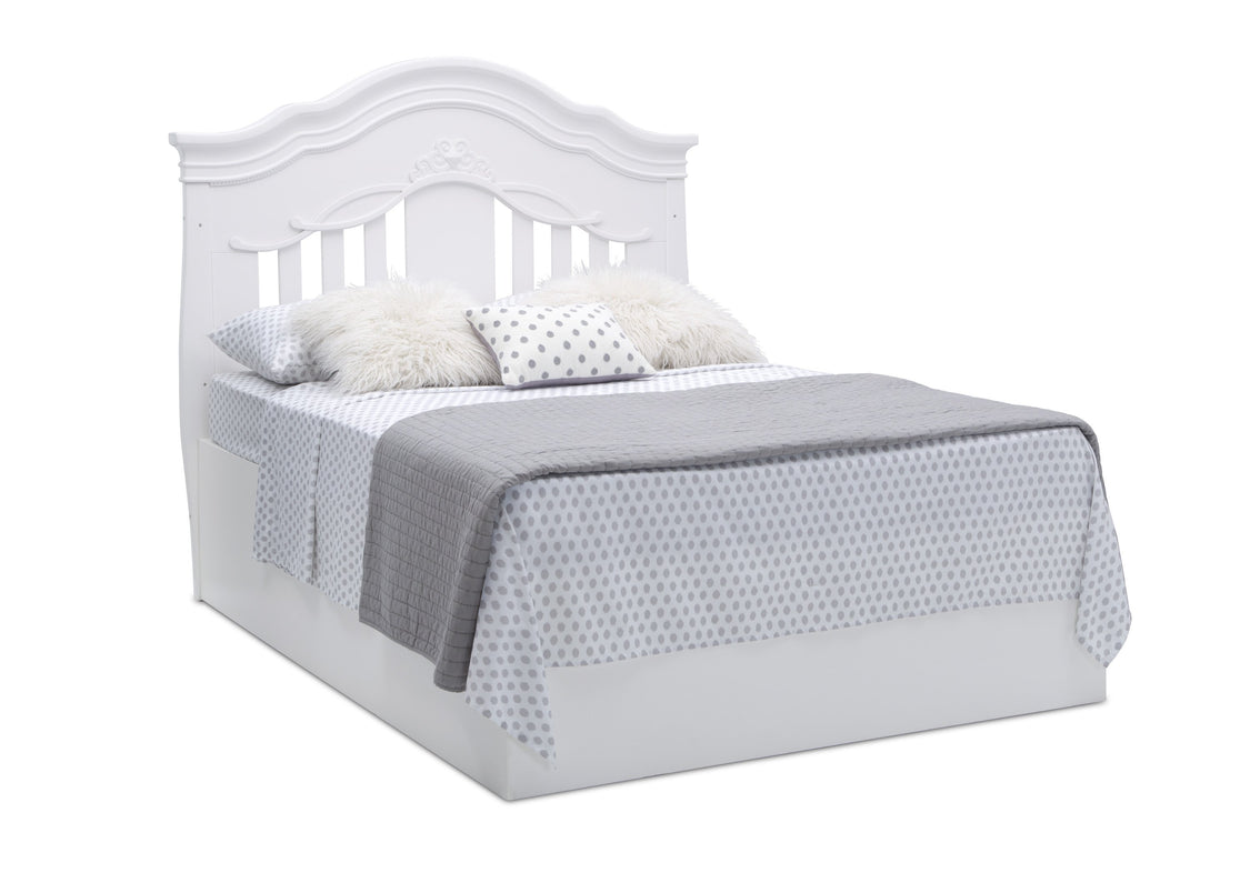 Simmons Kids Bianca White (130) Fairytale 5-in-1 Convertible Crib with Conversion Rails, Right Full Bed with Headboard Silo View