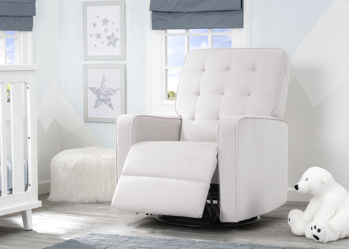 Delta Children Linen (150) Graham Nursery Glider Swivel Recliner, Room Reclined View