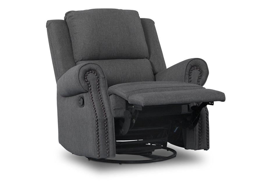 Delta Children Charcoal (931) Dexter Nursery Recliner Swivel Glider Chair (W2524310C), Reclined, c4c 12-Dexter Nursery Recliner Swivel Glider Chair