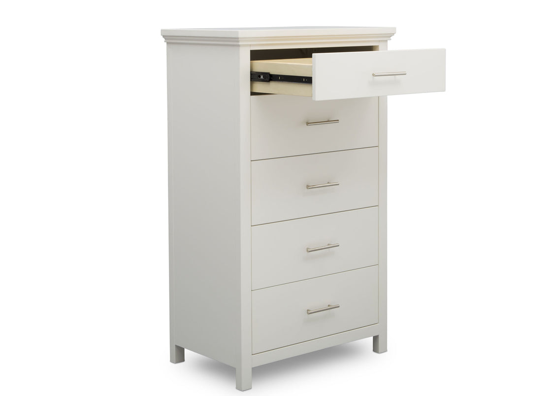 Simmons Kids Bianca White (130) Avery 5 Drawer Chest, Right Silo Open Drawer View