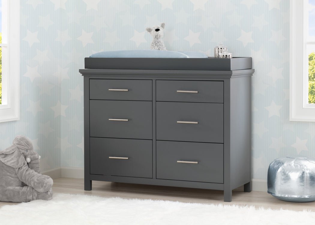 Avery 6 Drawer Dresser with Changing TopSimmons Kids Charcoal Grey (029) Avery 6 Drawer Dresser with Changing Top, Hangtag View