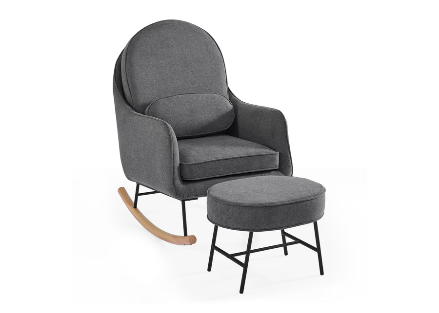 Stone Grey with Black & Natural (1420) 7-Ella Rocker & Ottoman with LiveSmart Evolve Fabric