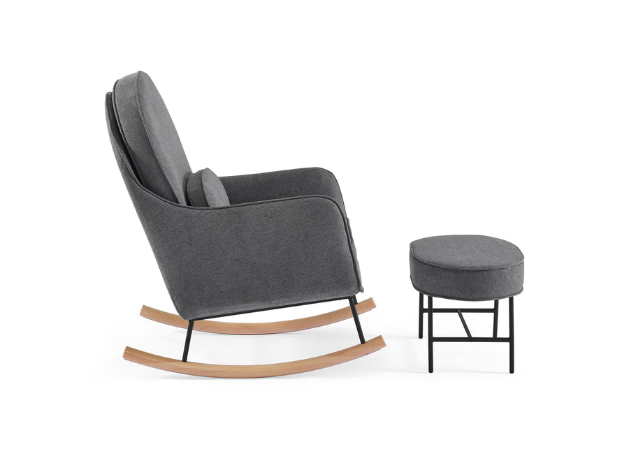 Stone Grey with Black & Natural (1420) 8-Ella Rocker & Ottoman with LiveSmart Evolve Fabric