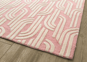 Pink and Grey (929) 2-Rose Links Hand-Tufted Wool Blend Area Rug 5x8