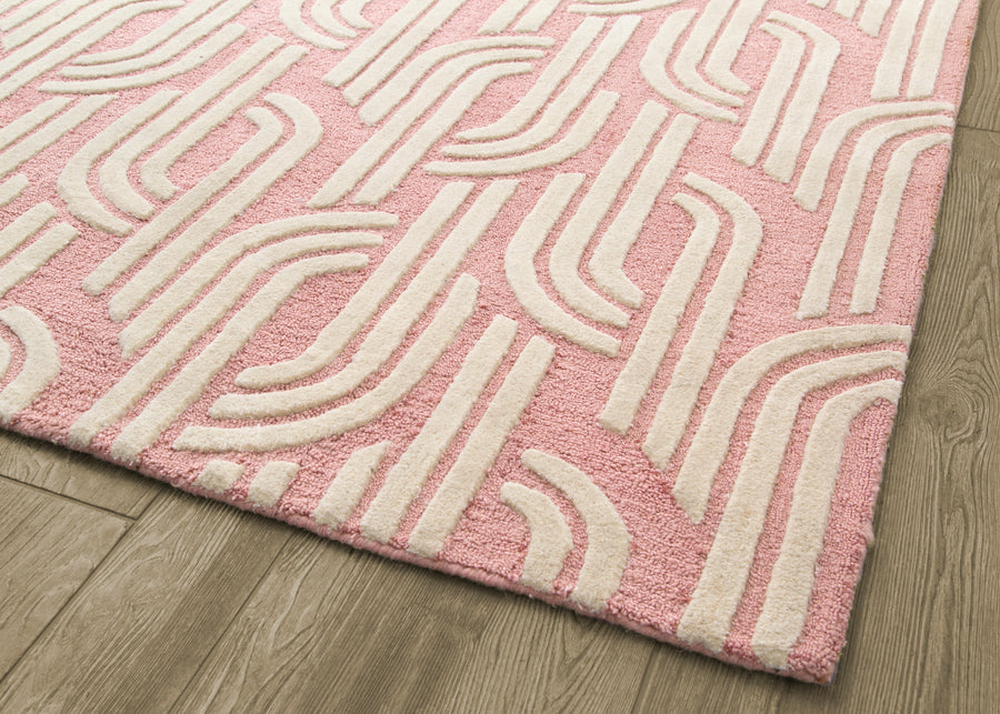 Pink and Grey (929) 2-Rose Links Hand-Tufted Wool Blend Area Rug 5x8