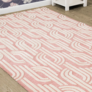 Pink and Grey (929) 22-Rose Links Hand-Tufted Wool Blend Area Rug 5x8